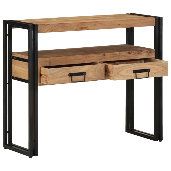 Mesa de Consola  Negra 90x33x75 cm de Madera Maciza de Acacia y Metal M 2
