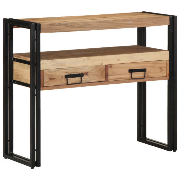 Mesa de Consola  Negra 90x33x75 cm de Madera Maciza de Acacia y Metal M 4