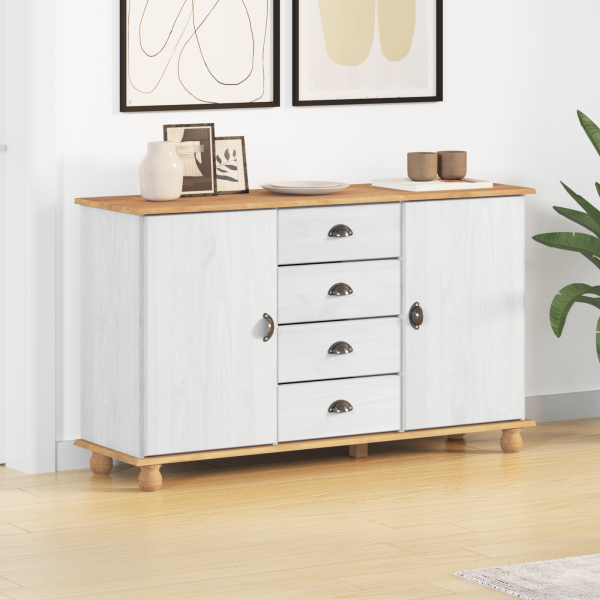 Aparador 'ASKIM'Blanco 133.5x40x79 cm Madera Sólida de Pino D