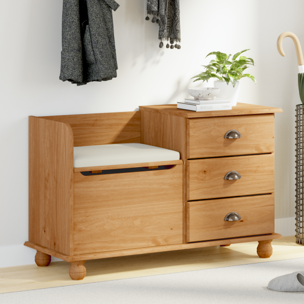 Banco de Almacenamiento para Entrada ASKIM Marrón 100x39x62 cm Madera Sólida Pino D
