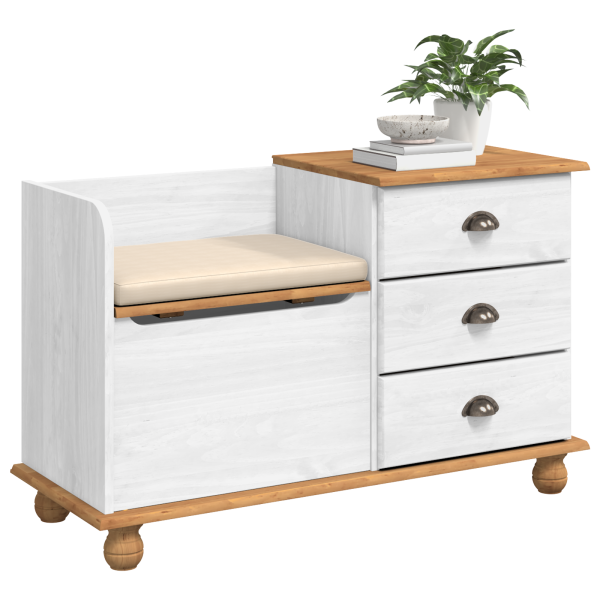 Banco de Almacenamiento para Entrada ASKIM Blanco 100x39x62 cm Madera Sólida de Pino M 3