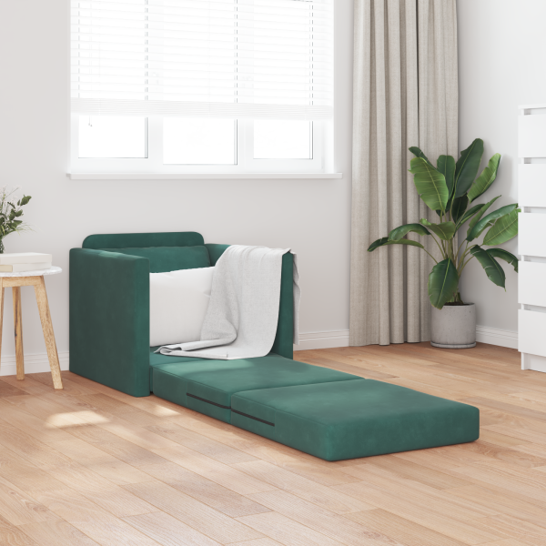 Sofá Cama 2 em 1 Verde Escuro 74x77x81 cm Veludo M 3