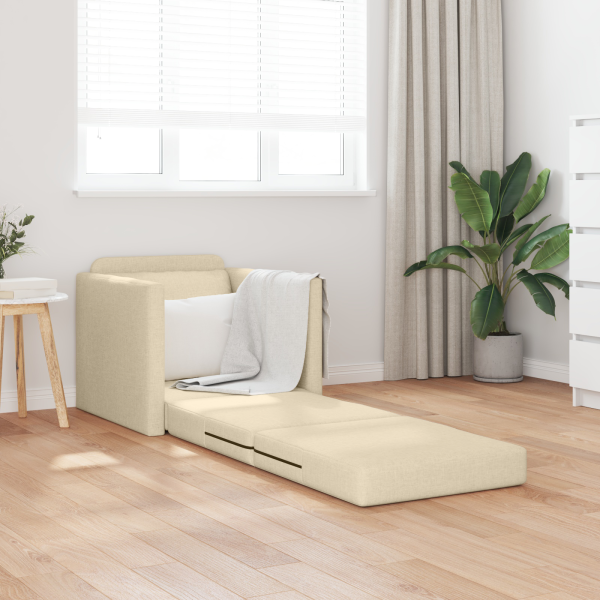 Sofá Cama 2-em-1 Creme 74x77x81 cm Tecido M 3