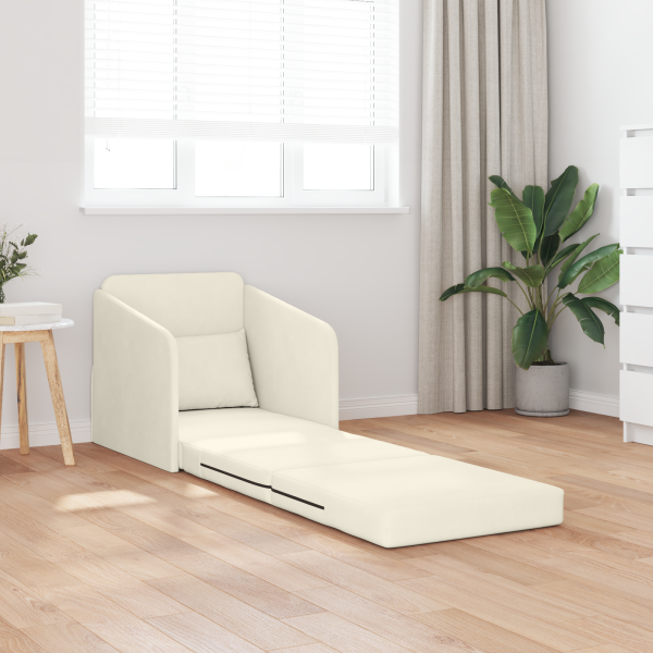 Sofá Cama de Piso 2-em-1 Creme 65x80x83 cm Veludo M 3