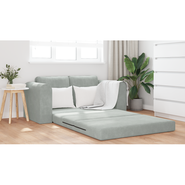 Sofá Cama de Piso 2-em-1 Cinza Claro 148x71x83 cm Veludo M 4