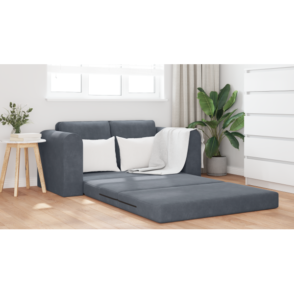 Sofá Cama de Chão 2 em 1 Cinza Escuro 148x71x83 cm Veludo M 4
