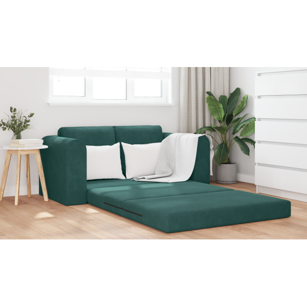 Sofá Cama 2 em 1 Verde Escuro 148x71x83 cm em Veludo M 4