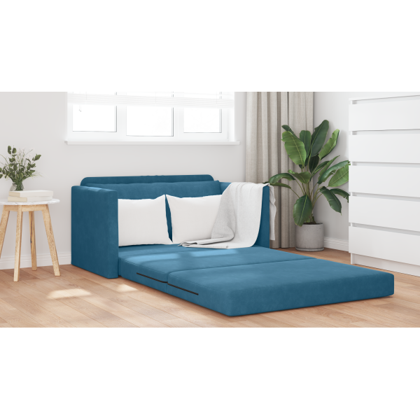 Sofá de chão-cama 2 em 1 Azul 124x204x61 cm Veludo M 4