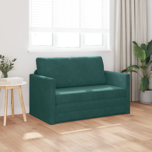 Sofá Cama de Piso 2 em 1 Verde Escuro 124x204x61 cm Veludo M 3