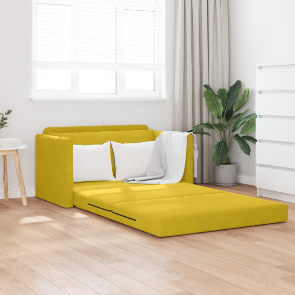 Sofá de Piso Cama 2-en-1 Amarillo 124x204x61 cm Terciopelo D