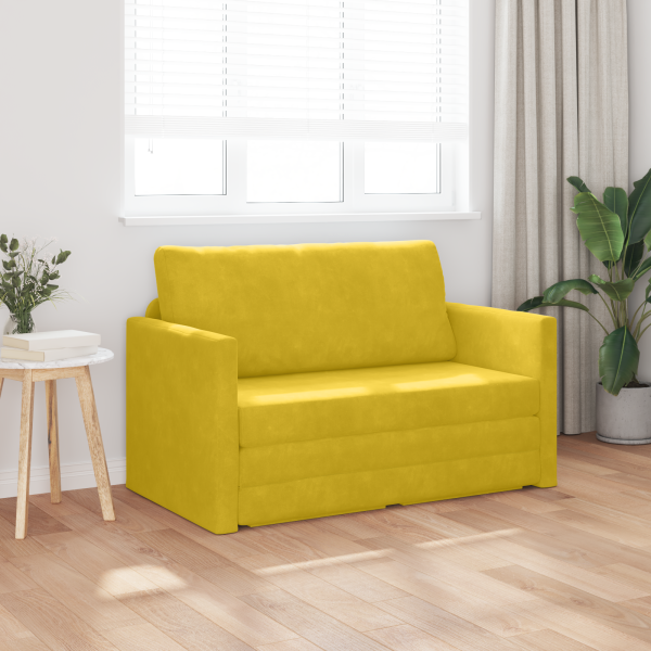 Sofá-Cama de Chão 2 em 1 Amarelo 124x204x61 cm Veludo M 3