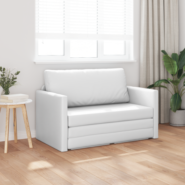 Sofá Cama de Chão 2-em-1 Branco 124x71x78 cm Couro Sintético M 3