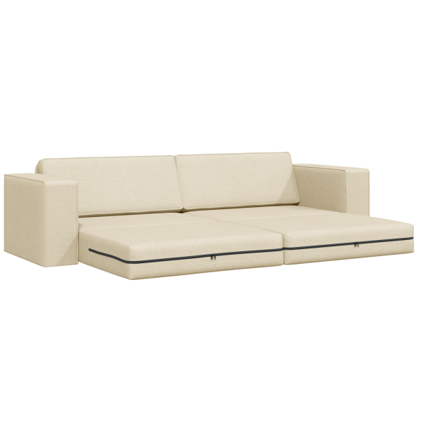 Sofá Cama 2-em-1 Creme 245x150x60.5 cm Tecido M 4