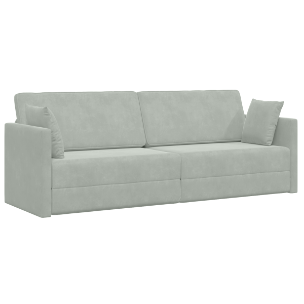 Sofá Cama de Chão 2-em-1 Cinza Claro 213x144x60 cm Veludo M 2