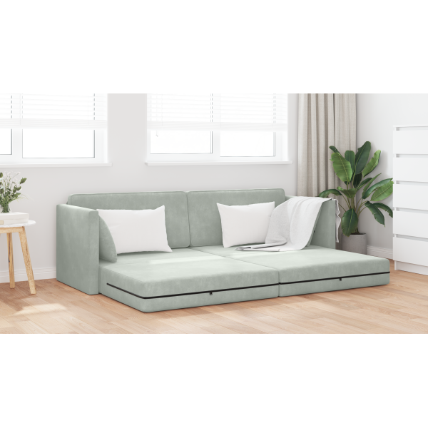 Sofá Cama 2 en 1 Gris Claro 213x144x60 cm de Terciopelo M 4