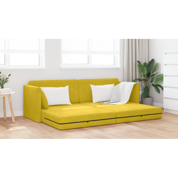 Sofá Cama 2-en-1 Amarillo 213x144x60 cm Terciopelo M 4