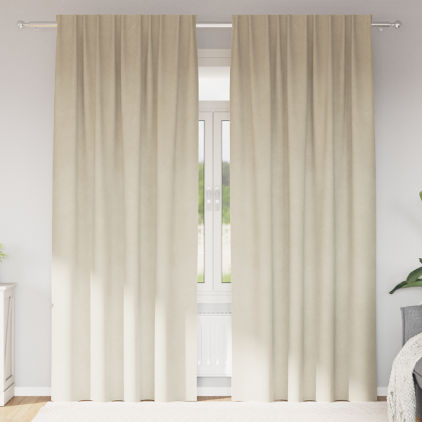 Cortinas opacas con cinta superior 2 piezas terciopelo crema D