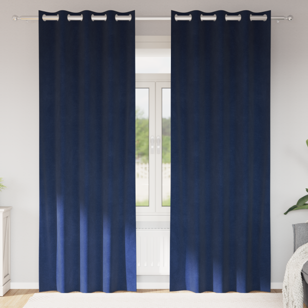 Cortinas opacas con ojales 2 piezas de terciopelo azul oscuro D
