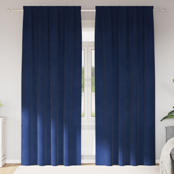 Cortinas opacas con cinta superior 2 piezas terciopelo azul D