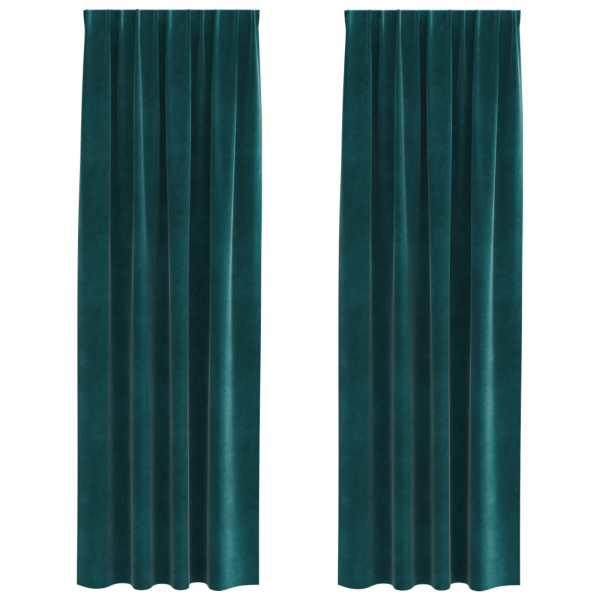 Cortinas opacas con cinta superior 2 piezas terciopelo verde M 2