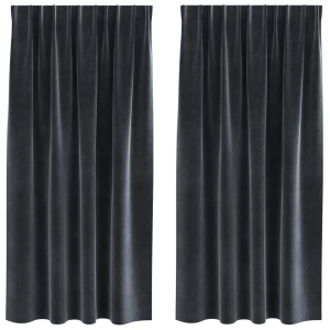 Cortinas Blackout  com fita superior 2 pcs Cinza Escuro Veludo H