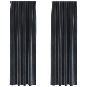 Cortinas Blackout com Faixa Superior 2 pcs Cinza Escuro Veludo H
