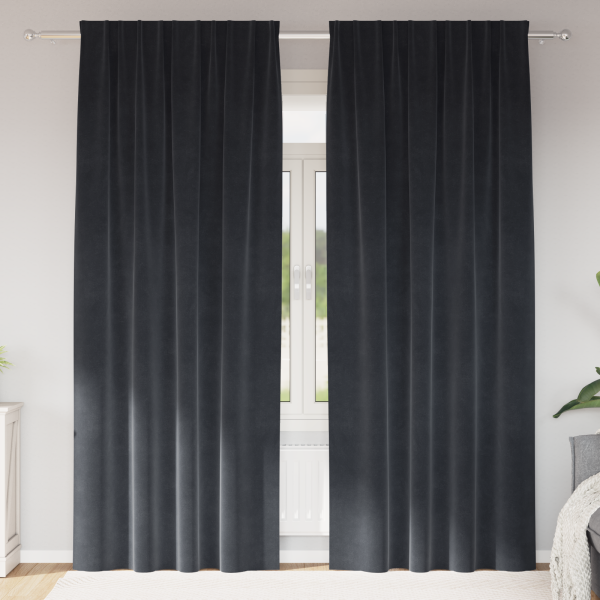Cortinas opacas cinta superior 2 piezas terciopelo gris oscuro D