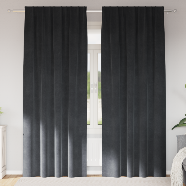 Cortinas opacas cinta superior 2 piezas terciopelo gris claro D