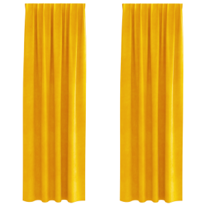 Cortinas Blackout  com fita superior 2 pcs Amarelo Mostarda Veludo H