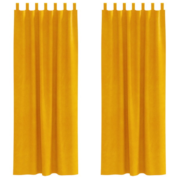 Cortinas Blackout  com Laços de Pendurar 2 pcs Amarelo Mostarda Veludo M 2