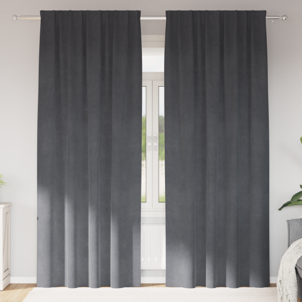 Cortinas opacas con cinta superior 2 pzas terciopelo gris claro D
