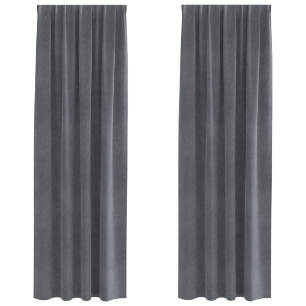 Cortinas Blackout  com fita superior 2 pcs Veludo Cinza Claro M 2