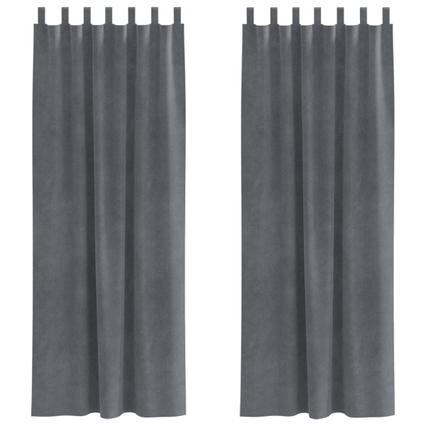 Cortinas opacas con trabillas 2 piezas terciopelo gris claro M 2