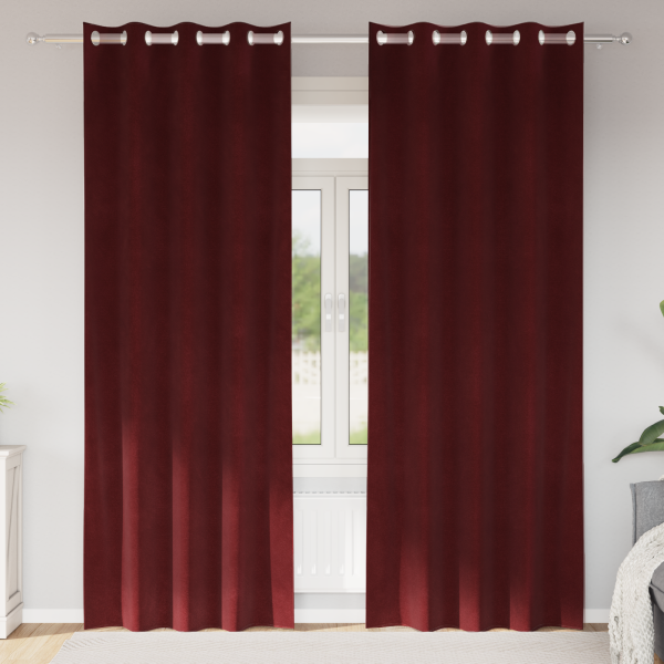 Cortinas opacas con ojales 2 piezas terciopelo rojo tinto D