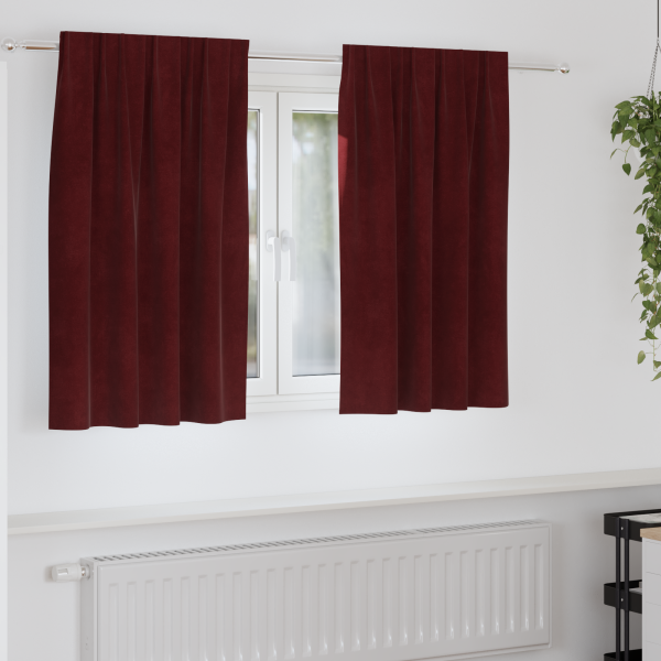 Cortinas opacas con cinta superior 2 pzas terciopelo rojo tinto D