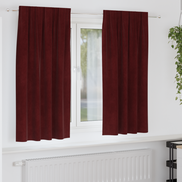 Cortinas opacas con cinta superior 2 pzas terciopelo rojo tinto D