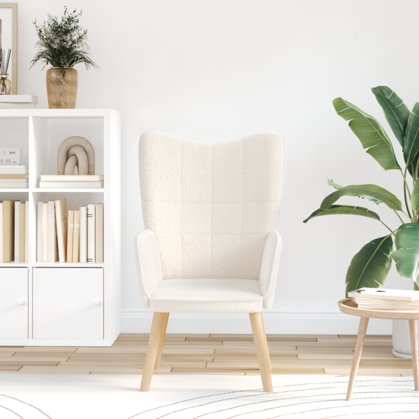 Sillón de relax de tela efecto de lana rizada crema M 3