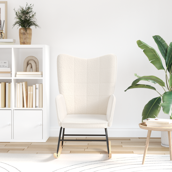 Sillón de relax de tela efecto de lana rizada crema M 3