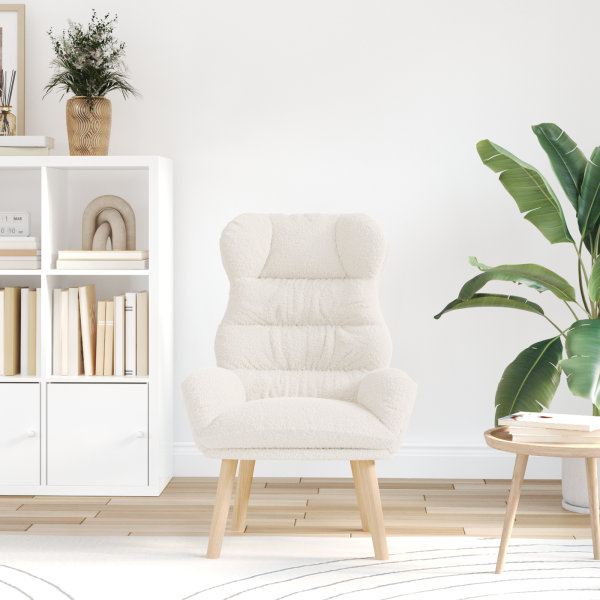 Sillón de relax de tela efecto de lana rizada crema M 3
