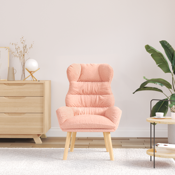 Sillón de relax de tela efecto de lana rizada rosa M 3