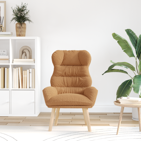 Sillón de relax de tela efecto de lana rizada beige M 3