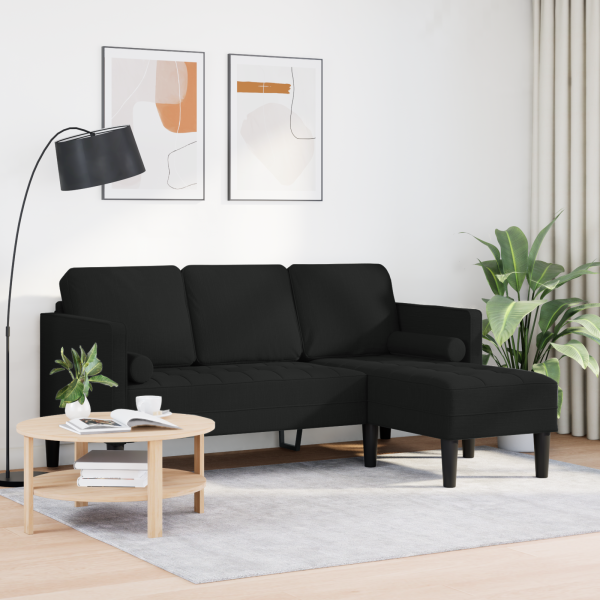 Sofá en forma de L de 3 plazas tela negro 160 cm M 3