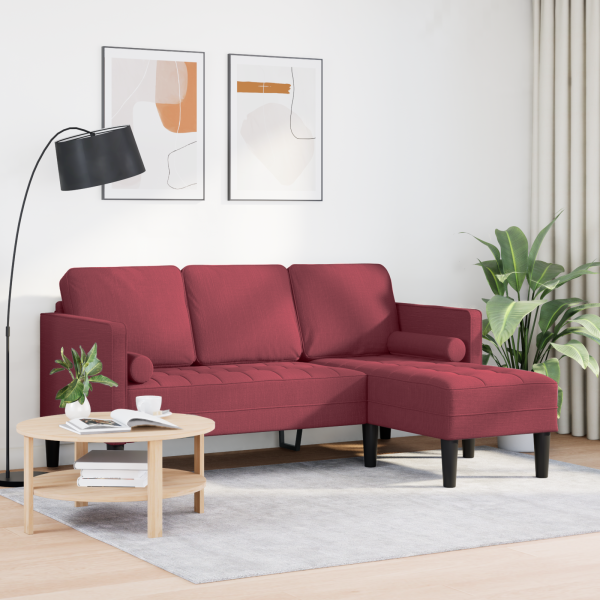 Sofá en forma de L de 3 plazas tela rojo tinto 160 cm M 3