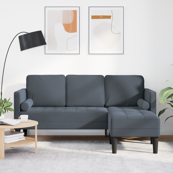 Sofá de 3 plazas con chaise L gris oscuro de 160 cm terciopelo D
