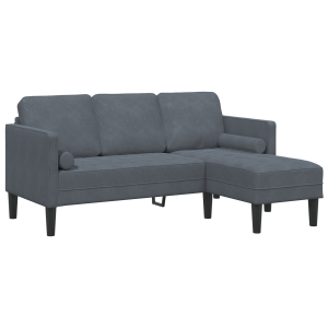 Sofá de 3 Lugares com Chaise L em Forma de L Cinza Escuro 160 cm de Veludo H