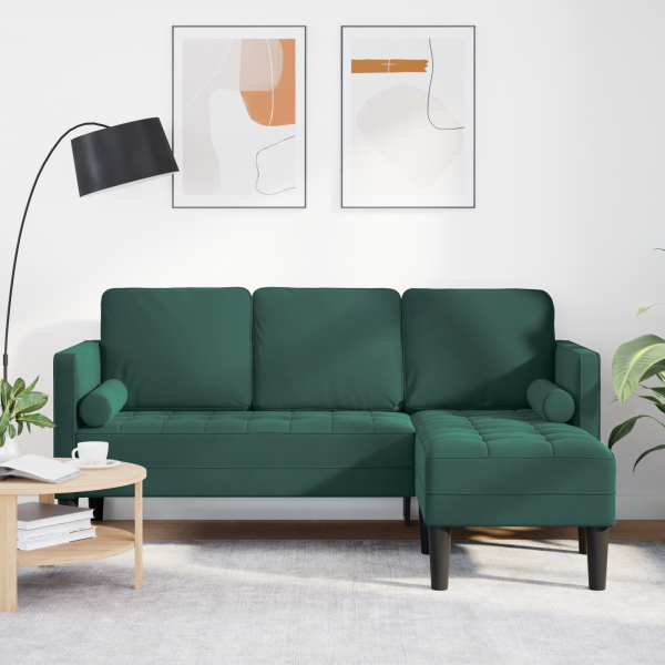 Sofá de 3 plazas con chaise L de terciopelo verde oscuro de 160 cm D