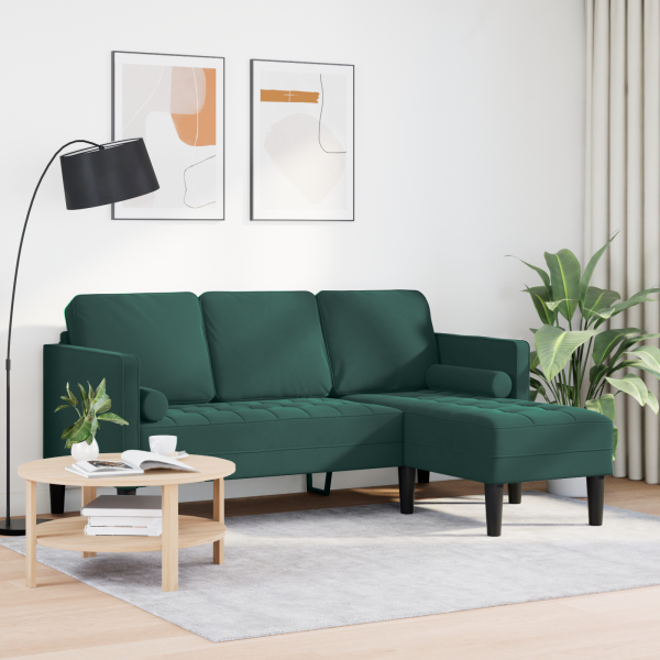 Sofá de 3 lugares com chaise L verde escuro 160 cm de veludo M 3