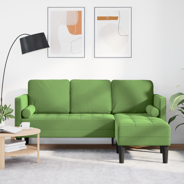 Sofá de 3 lugares com chaise L-Shape Verde Claro 160 cm Veludo M 4