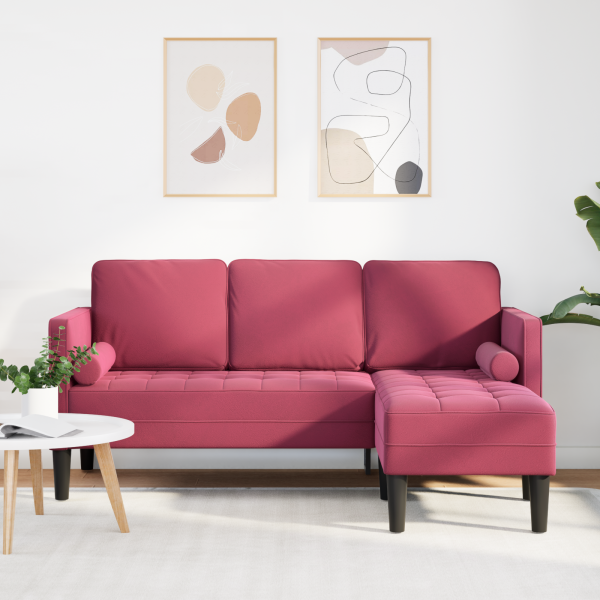 Sofá de 3 plazas con chaise L en terciopelo rojo vino de 160 cm D