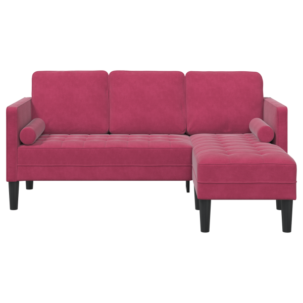 Sofá de 3 Lugares com Chaise L em Veludo Vermelho Vinho de 160 cm M 4